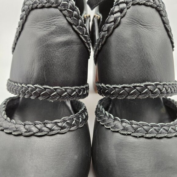 ELF Handmade Black Braided Leather Heels Block Heel Cutout Strap Shoes Womens 12 - Picture 4 of 14